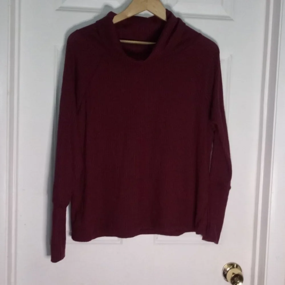 New Bobeau Cowl Neck Raglan Sleeve Thermal Top M